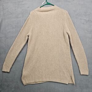 L.L.Bean Cotton Fisherman Sweater Tunic Beige Chunky Knit Cozy Cottage Core Sz L